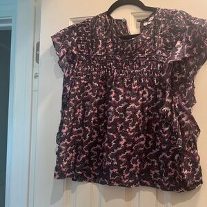 Isabel Marant Black and Pink Floral Naomi Ruffled Top